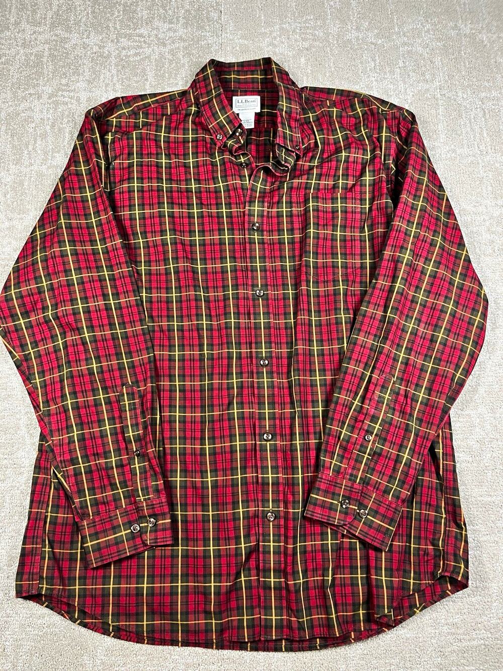 L.L.Bean Traditional Fit Red Plaid Button Down Shirt Long Sleeve L
